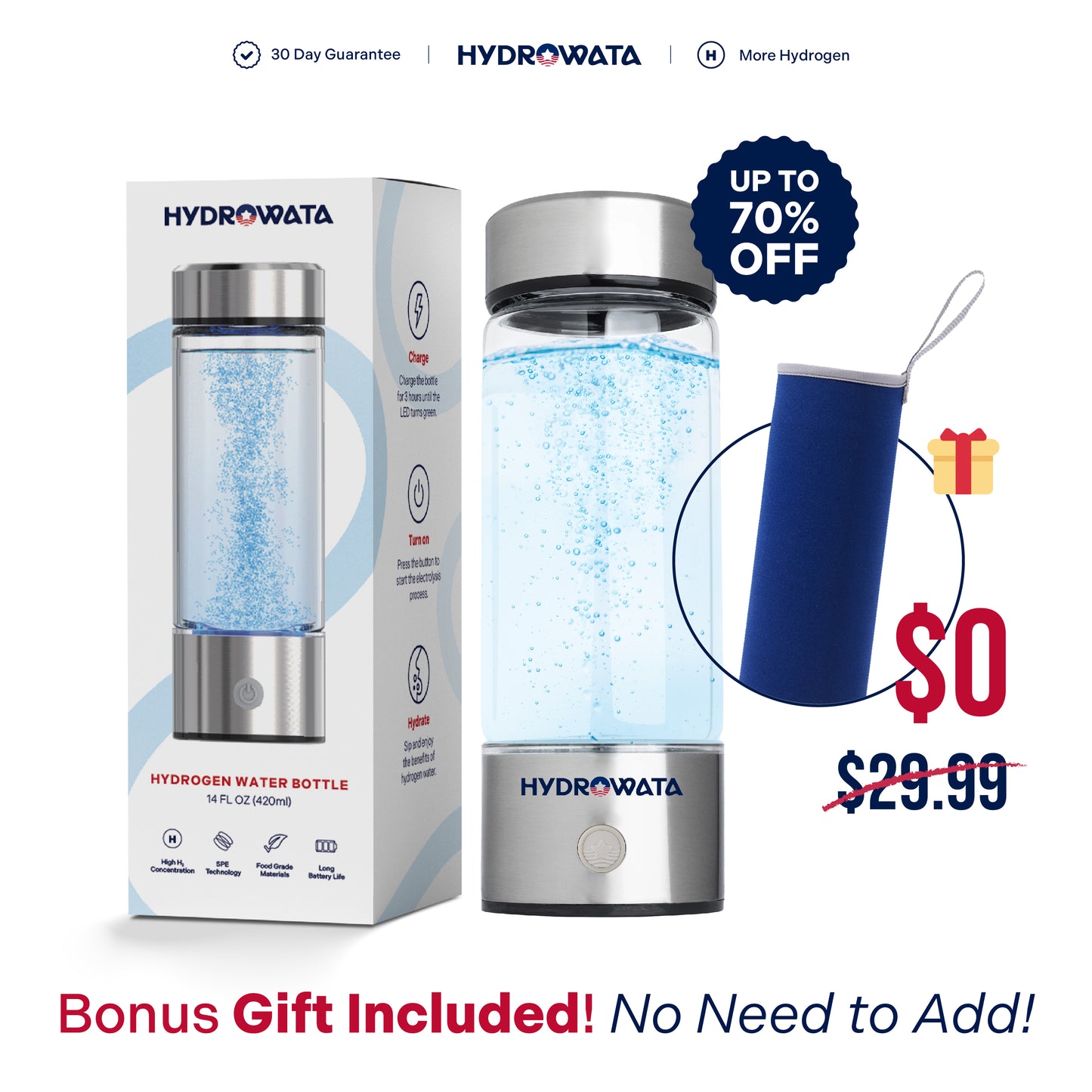 HydroWata - Hydrogen Water Bottle (FREE Cover Case value $29.9)