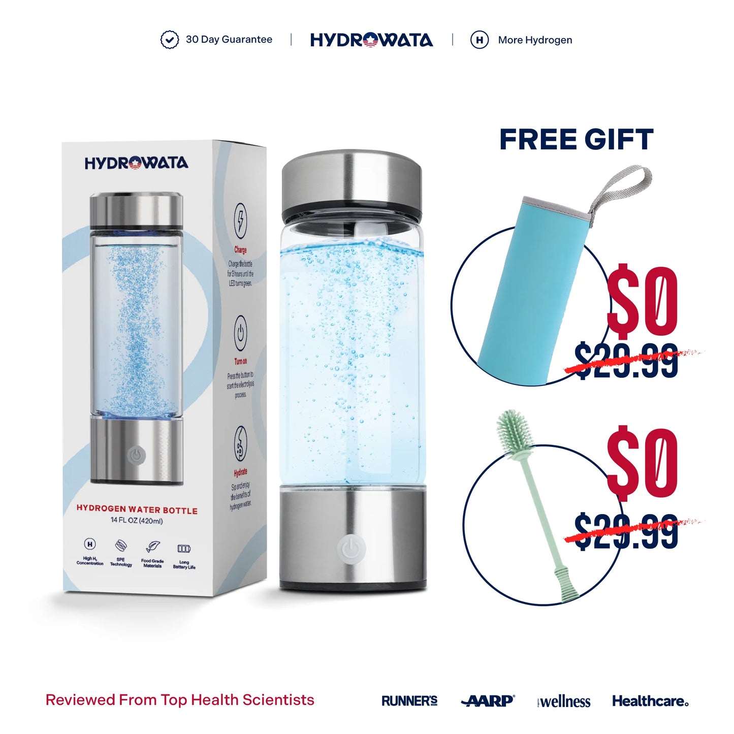 Hydrogen Water Bottle + FREE Case & Brush